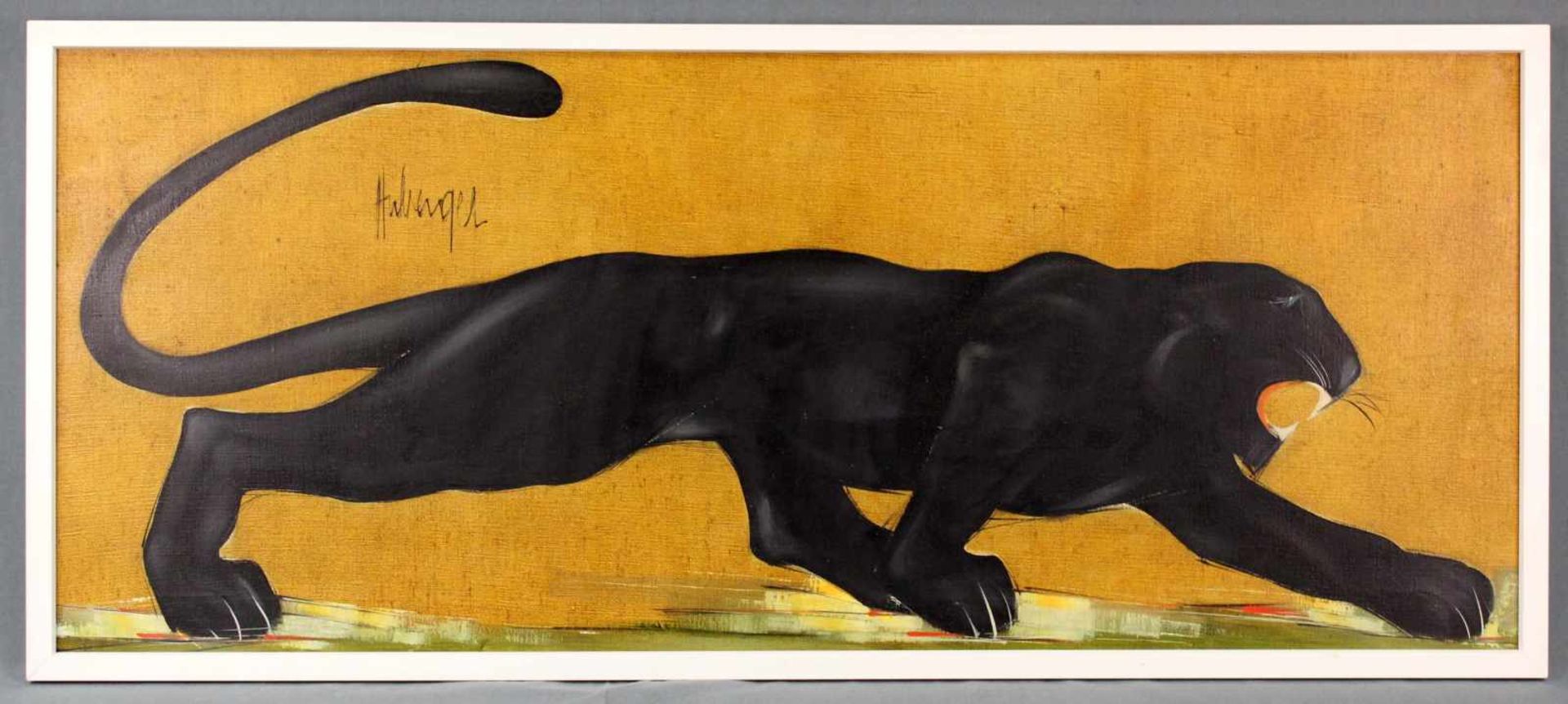 Tugomir HUBERGER (1931). Schwarzer Panther. 50 cm x 120 cm. Gemälde, Öl auf Leinwand. Links oben - Bild 2 aus 7