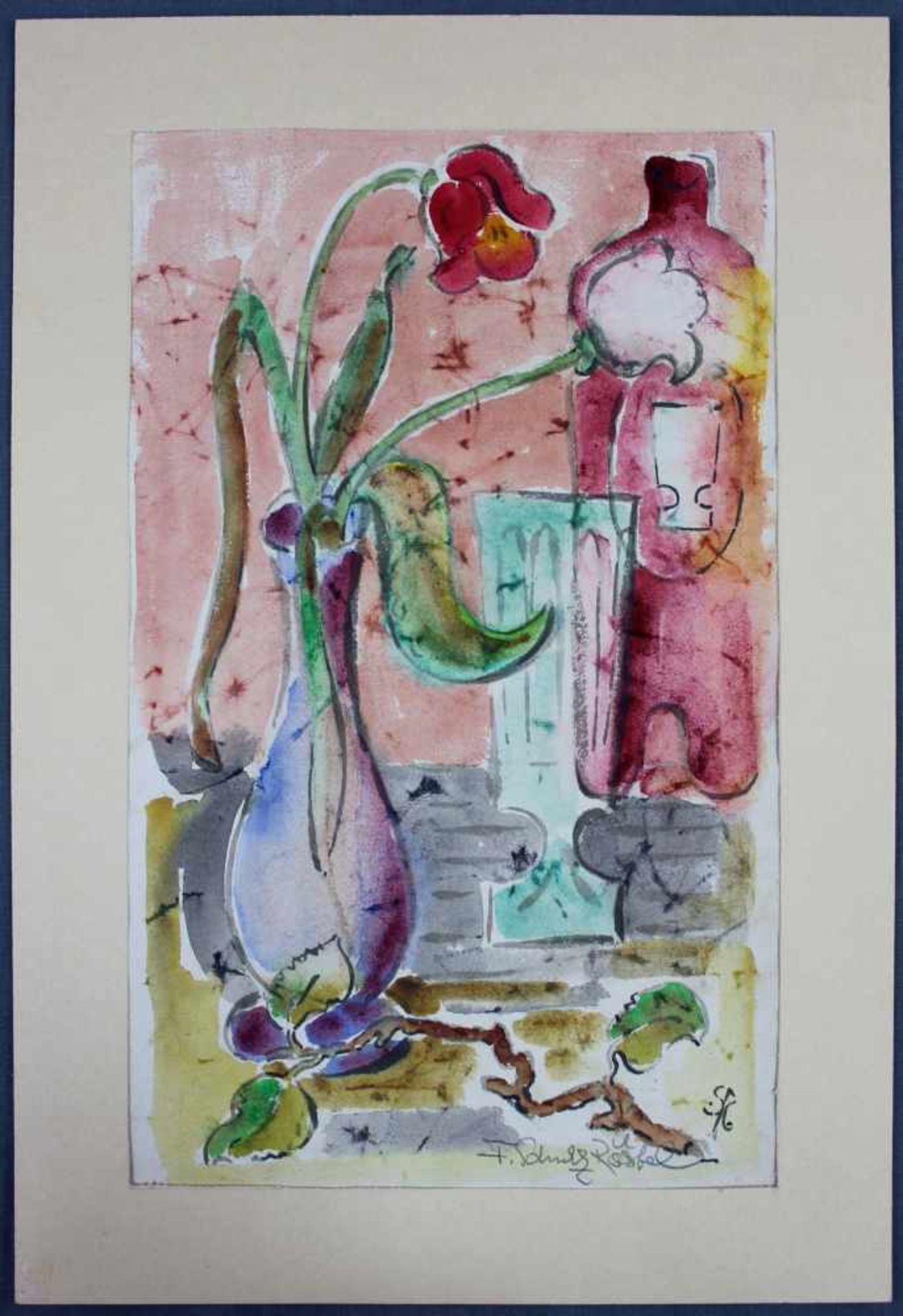 Fritz SCHULZ - RÖSTEL (1906 - nach 1986). Tulpen in Vase. 41 cm x 30 cm. Aquarell auf Papier. Rechts - Image 2 of 5