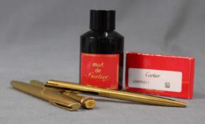 Plaque Or G: Waterman Kugelschreiber und Füller 18K Gold Feder. Cartier Stift. 13,5 cm lang.