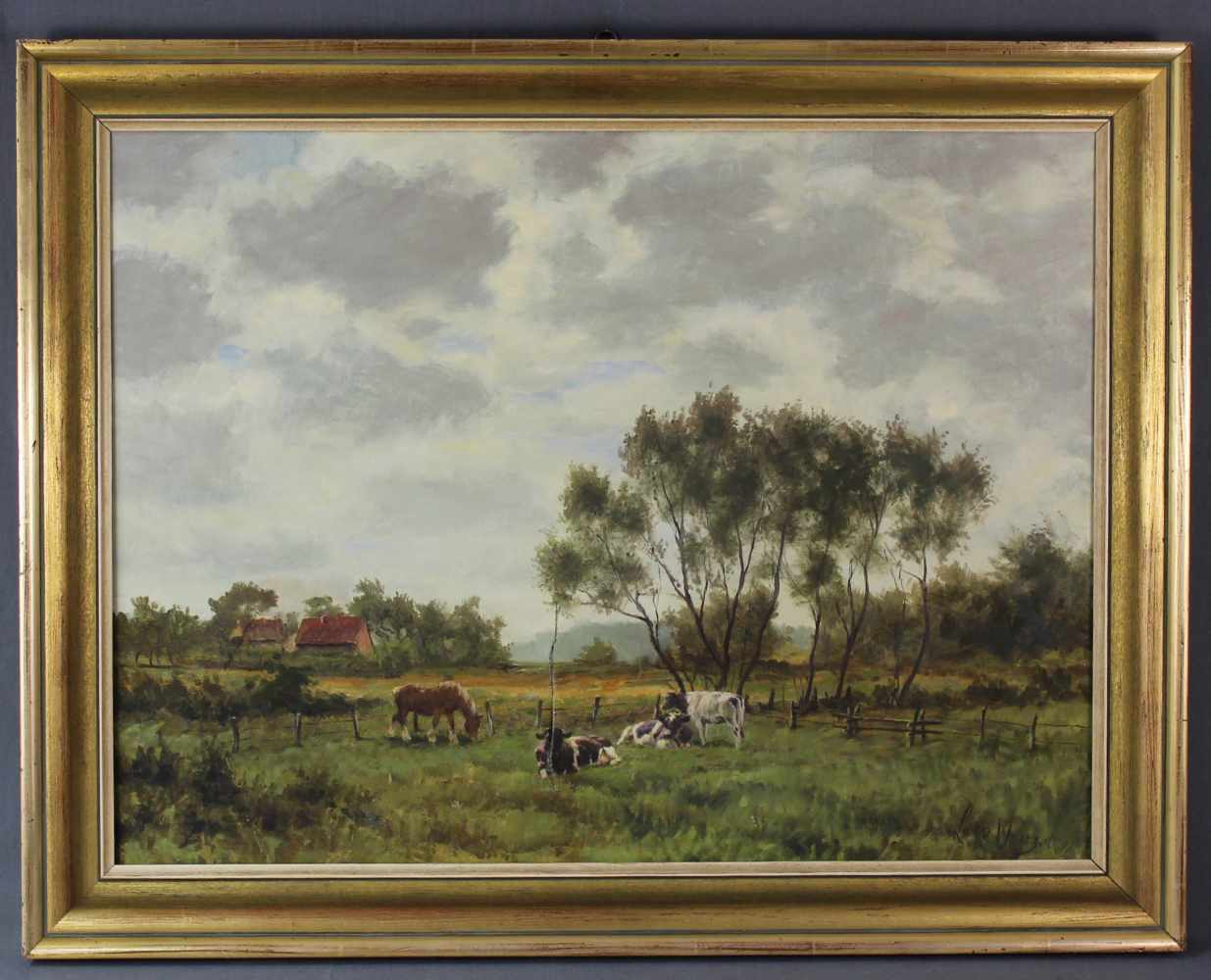 Leopold WENZEL (1885-1972). Pferd und 3 Kühe auf Sommerweide. 60 cm x 80 cm. Gemälde. Öl auf - Image 2 of 7