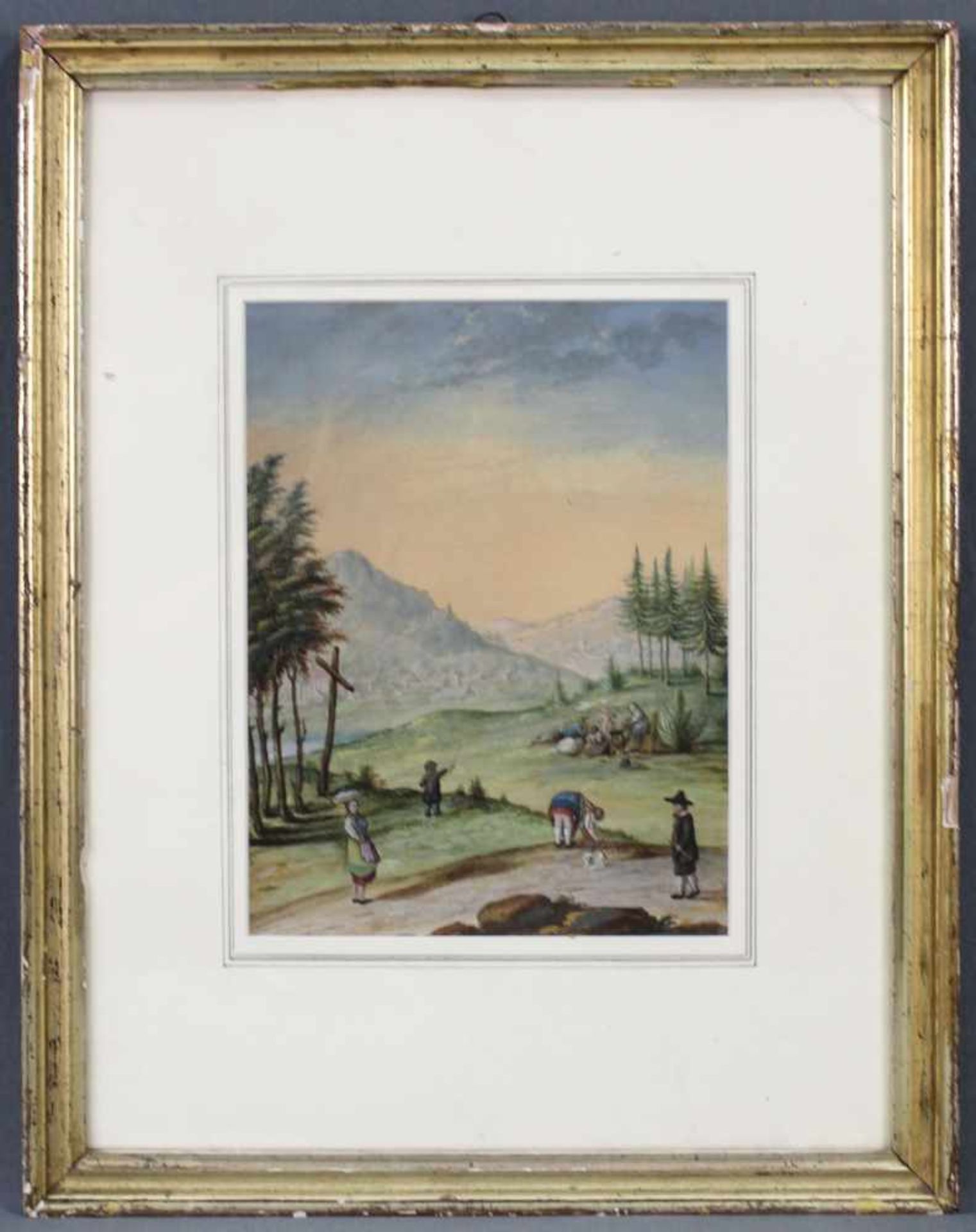 UNSIGNIERT (XIX). Landleben in den Schweizer Alpen. 28 cm x 21 cm im Ausschnitt. Gouache auf Papier. - Image 2 of 7