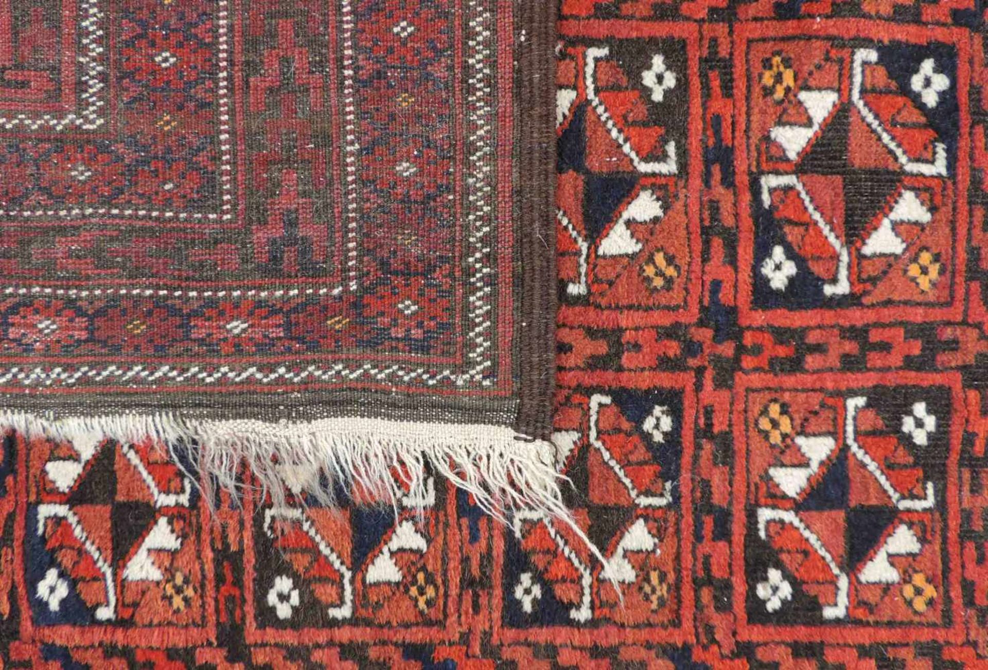 Belutsch Stammesteppich der Turkmenen. Chorassan. Iran. Alt, um 1920 217 cm x 129 cm. - Bild 7 aus 7