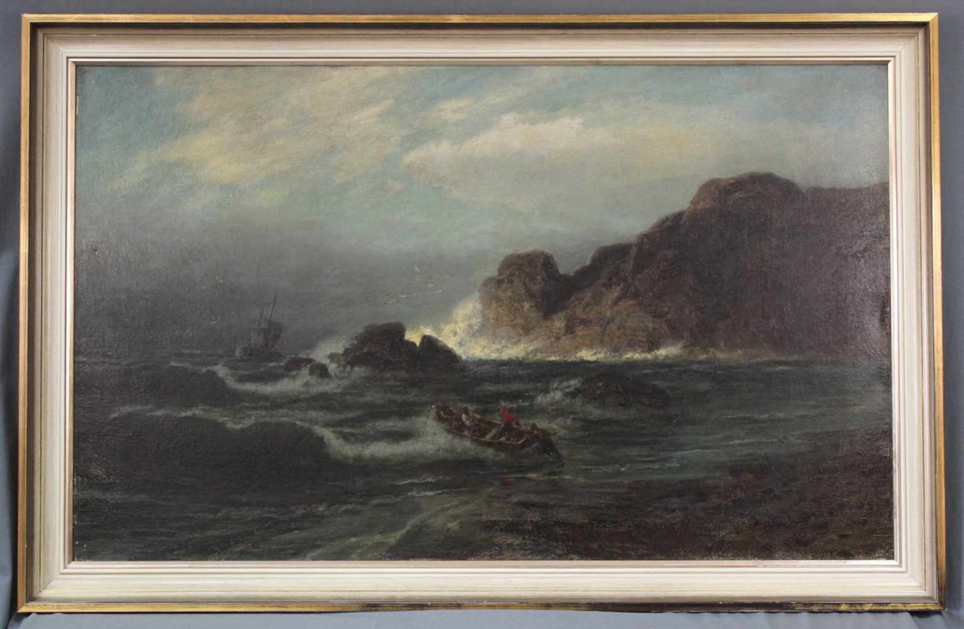 Richard FRESENIUS (1844 - 1903). Seenotretter auf dem Weg zur Havarie. 87 cm x 142 cm. Gemälde, Öl - Image 2 of 9