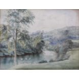 UNSIGNIERT (XIX). '' Near Lea Bridge ''. Derbyshire. 24 cm x 31 cm. Aquarell. UNSIGNED (XIX). ''