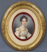 MONOGRAMMIST " htn ". (XIX) Portrait der Josephine von Leuchtenberg. Hochzeitsminiatur 1823. 19 cm x
