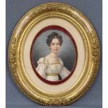 MONOGRAMMIST " htn ". (XIX) Portrait der Josephine von Leuchtenberg. Hochzeitsminiatur 1823. 19 cm x