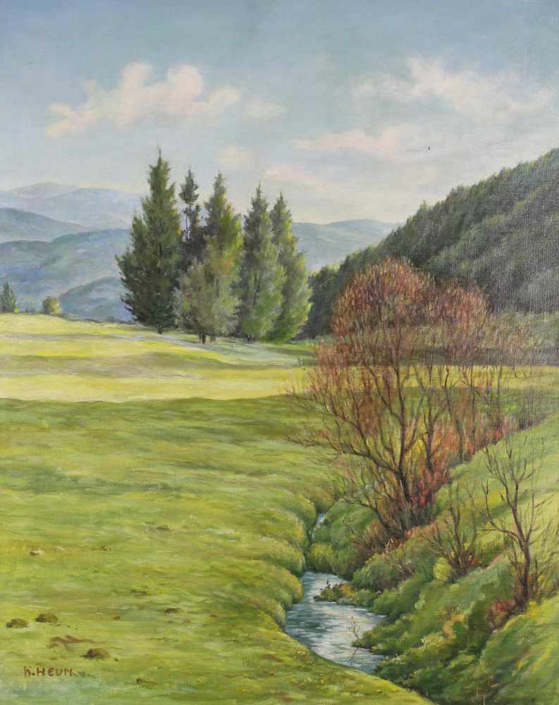 H. HEUN (XX). Mittelgebirgsbach. 76 cm x 60 cm. Gemälde. Öl auf leinwand. Links unten signiert. H.