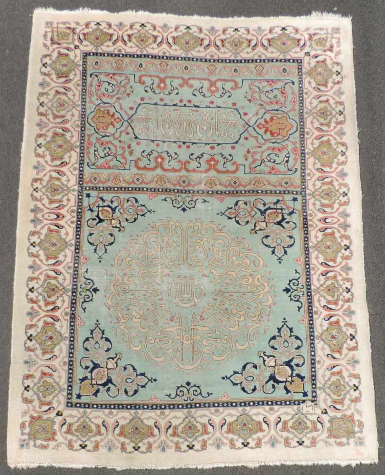 Täbris Perserteppich. Wandteppich für eine Moschee. Iran. Alt, um 1930. 265 cm x 185 cm.