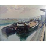 MONOGRAMMIST "P" (XX). Industriehafen / Kohlehafen 1943. 61 cm x 71 cm. Gemälde, Öl auf Tafel. Links
