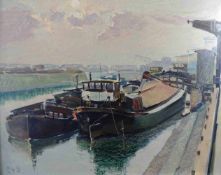 MONOGRAMMIST "P" (XX). Industriehafen / Kohlehafen 1943. 61 cm x 71 cm. Gemälde, Öl auf Tafel. Links