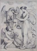 MONOGRAMMIST "C.N." (XIX). Die Göttin Hebe mit Adler und Amor. Datiert 1821. 20 cm x 15 cm.