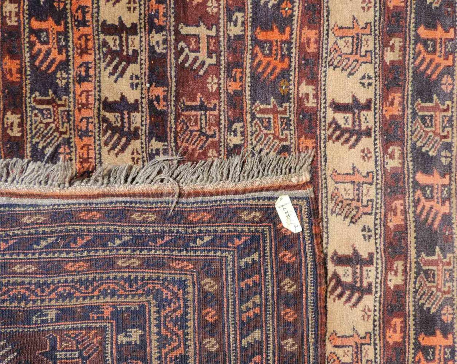 Belutsch Orientteppich. Afghanistan. Alt, um 1930. 188 cm x 122 cm. Handgeknüpft. Wolle auf Wolle. - Bild 5 aus 6