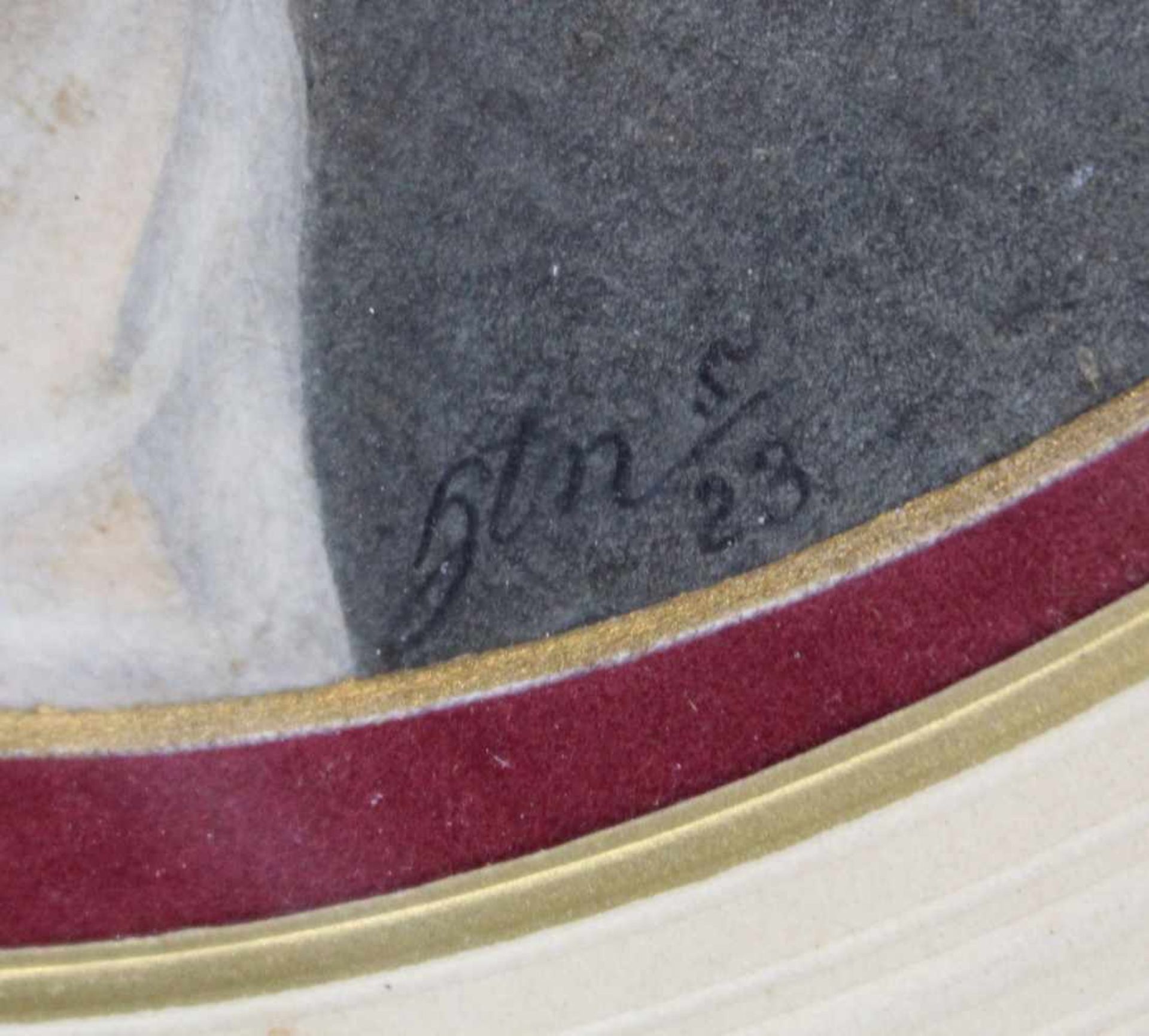 MONOGRAMMIST " htn ". (XIX) Portrait der Josephine von Leuchtenberg. Hochzeitsminiatur 1823. 19 cm x - Image 3 of 6