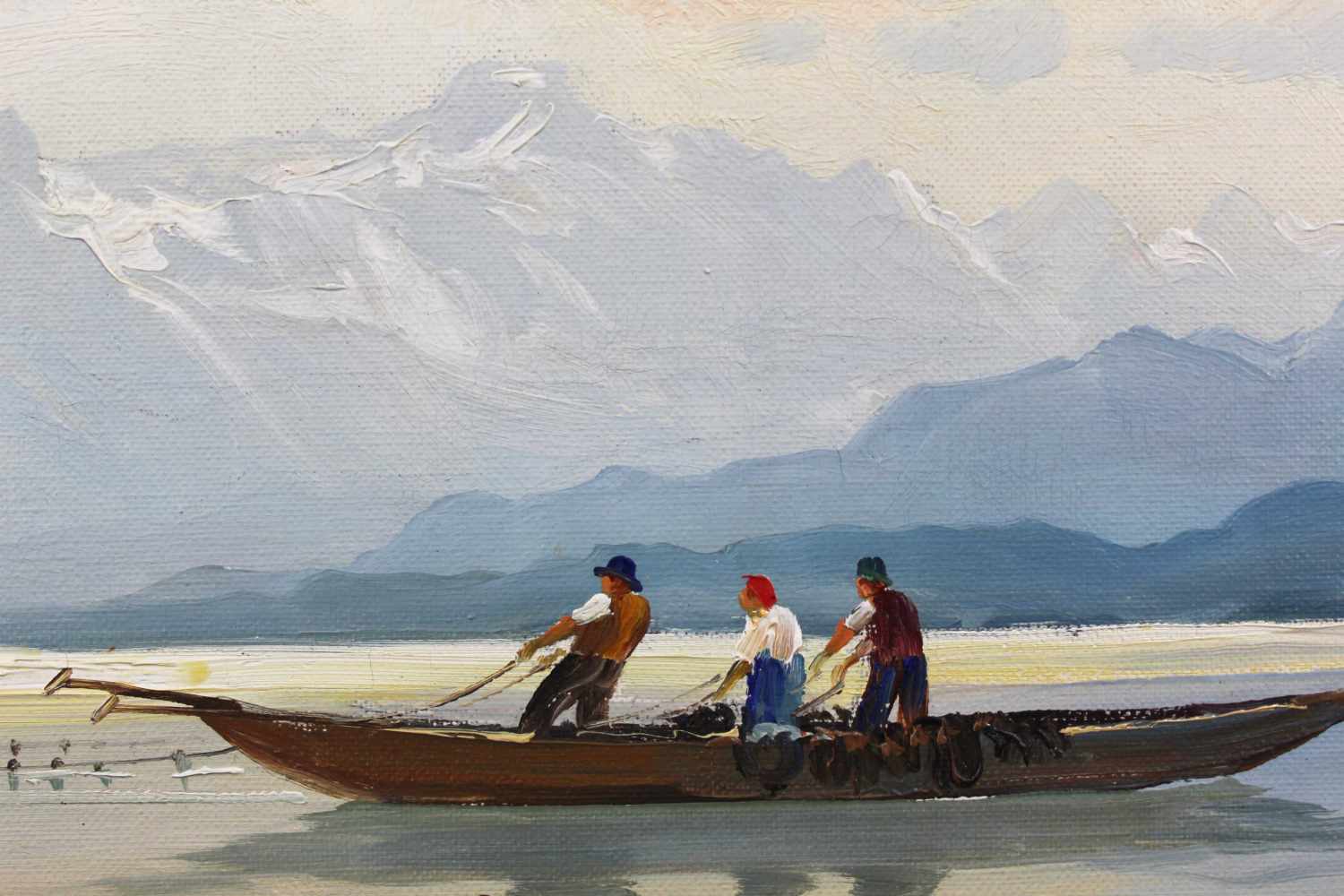 Helmut STADELHOFER (1914 - 1979). 2 Fischerboote auf dem Bodensee. Blick Richtung Bregenz. 60 cm x - Image 5 of 8