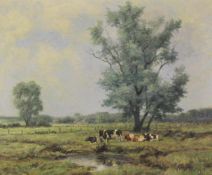 Leopold WENZEL (1885 - 1972). Kühe an der Tränke. 50 cm x 60 cm. Gemälde. Öl auf Leinwand. Rechts
