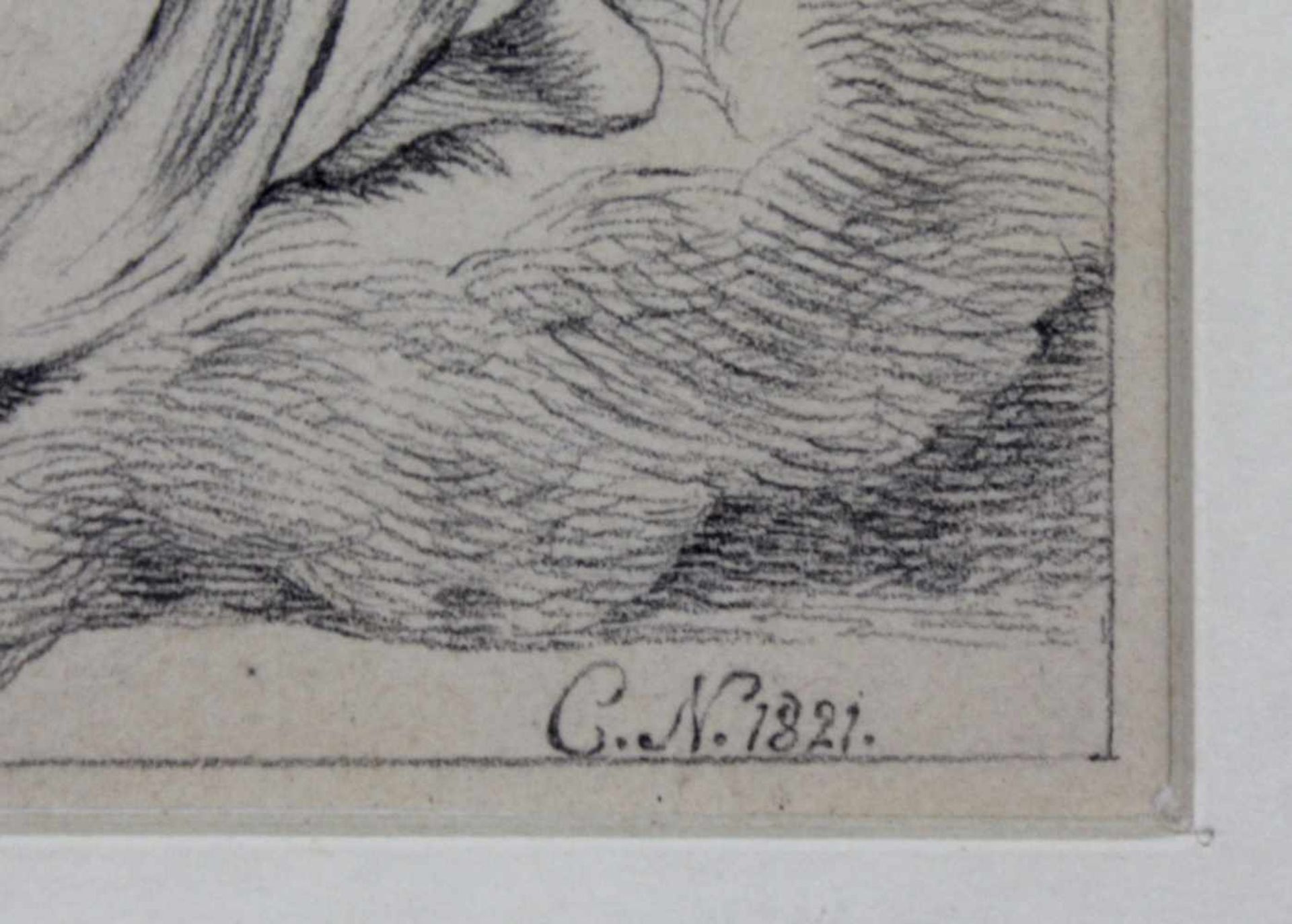MONOGRAMMIST "C.N." (XIX). Die Göttin Hebe mit Adler und Amor. Datiert 1821. 20 cm x 15 cm. - Bild 3 aus 4