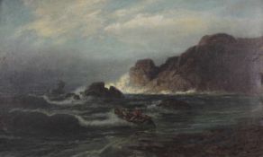 Richard FRESENIUS (1844 - 1903). Seenotretter auf dem Weg zur Havarie. 87 cm x 142 cm. Gemälde, Öl