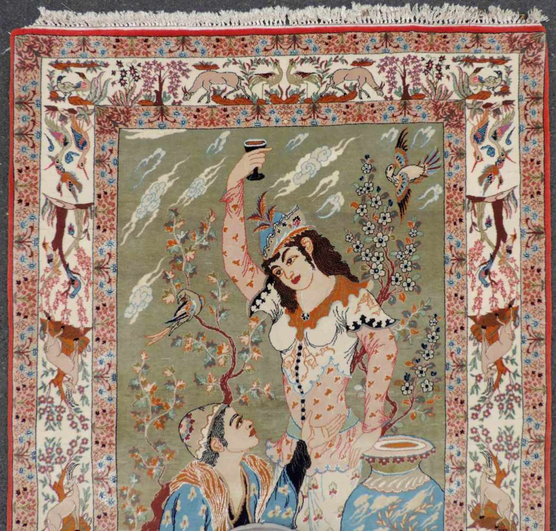 Isfahan Bildteppich. Persien. Iran. Selten feine Knüpfung. 160 cm x 105 cm. Handgeknüpft. - Image 3 of 5