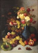 Josef STOITZNER (1884 - 1951). Früchte - und Blumenstillleben. 102 cm x 74 cm. Gemälde. Öl auf