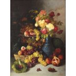 Josef STOITZNER (1884 - 1951). Früchte - und Blumenstillleben. 102 cm x 74 cm. Gemälde. Öl auf