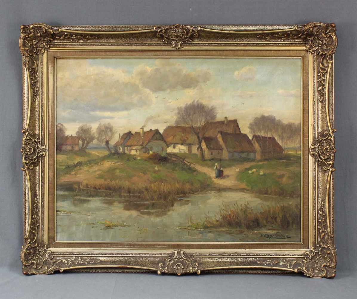 Ernst Julius ENGELMANN (1820 - 1902). "Im Fischerdorf". 61cm x 80 cm. Gemälde, Öl auf Leinwand. - Image 4 of 11