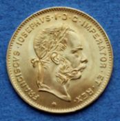 4 Florin. Österreich, Franz Joseph 1892 Goldmünze. 10 Franken, Österreich, Franz Joseph 1892 Gold