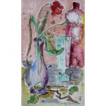 Fritz SCHULZ - RÖSTEL (1906 - nach 1986). Tulpen in Vase. 41 cm x 30 cm. Aquarell auf Papier. Rechts