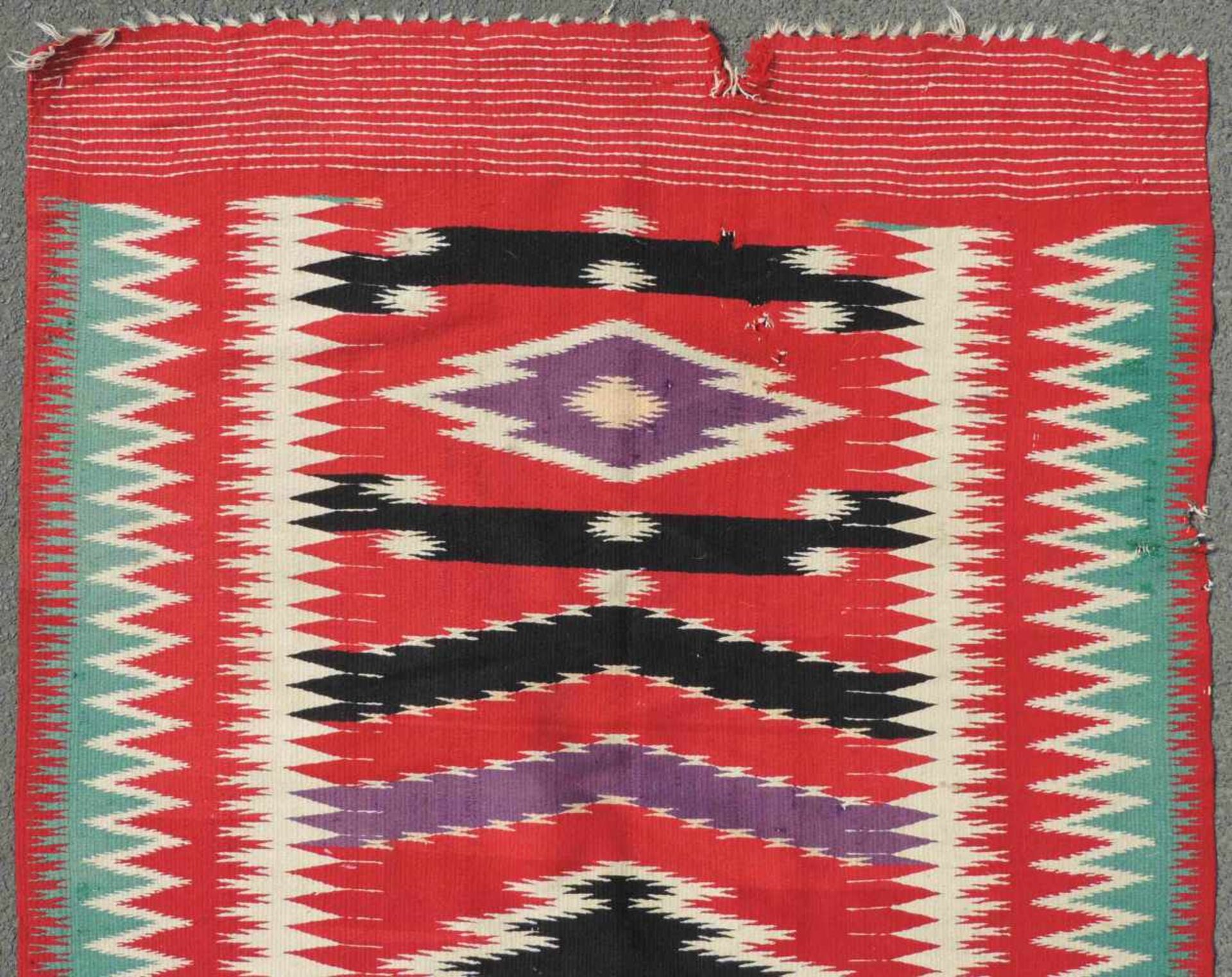 Serape. Süd West U.S.A. / Mexiko. Antik, um 1900. 194 cm x 105 cm. Handgewebt. Wolle auf - Bild 4 aus 6