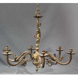 Deckenleuchter. "Engel und Glocke". Messing. 61 cm x 76 cm, ohne Kette gemessen. Ceiling chandelier.