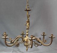 Deckenleuchter. "Engel und Glocke". Messing. 61 cm x 76 cm, ohne Kette gemessen. Ceiling chandelier.