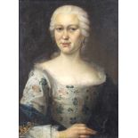 UNSIGNIERT (XVIII). Halbportrait einer Dame. 62 cm x 45 cm. Gemälde. Öl auf Leinwand. Verso