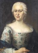 UNSIGNIERT (XVIII). Halbportrait einer Dame. 62 cm x 45 cm. Gemälde. Öl auf Leinwand. Verso