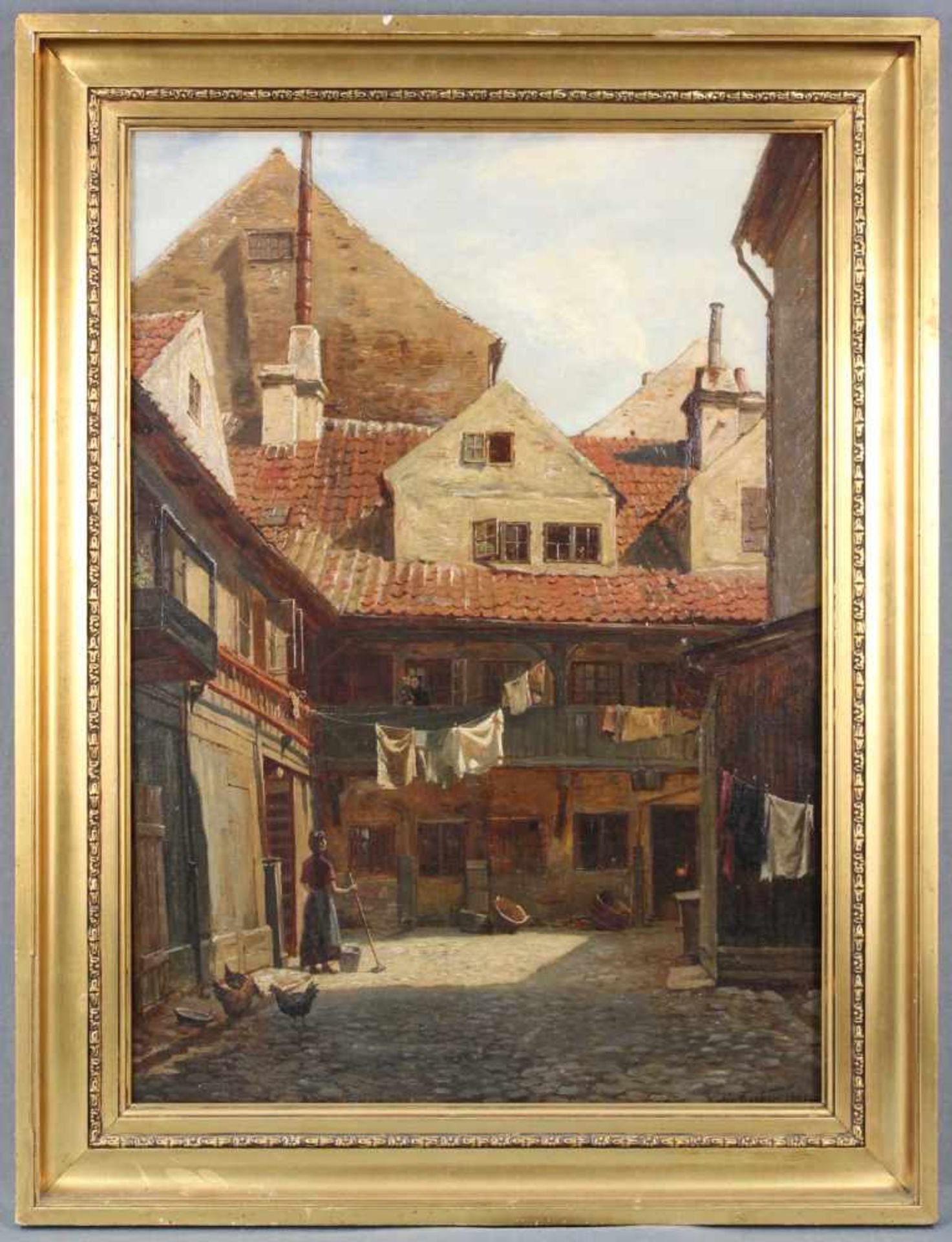 August FISCHER (1854 - 1921). Waschweiber in der Nürnberger Altstadt. 62 cm x 44 cm. Rechts unten - Bild 2 aus 6
