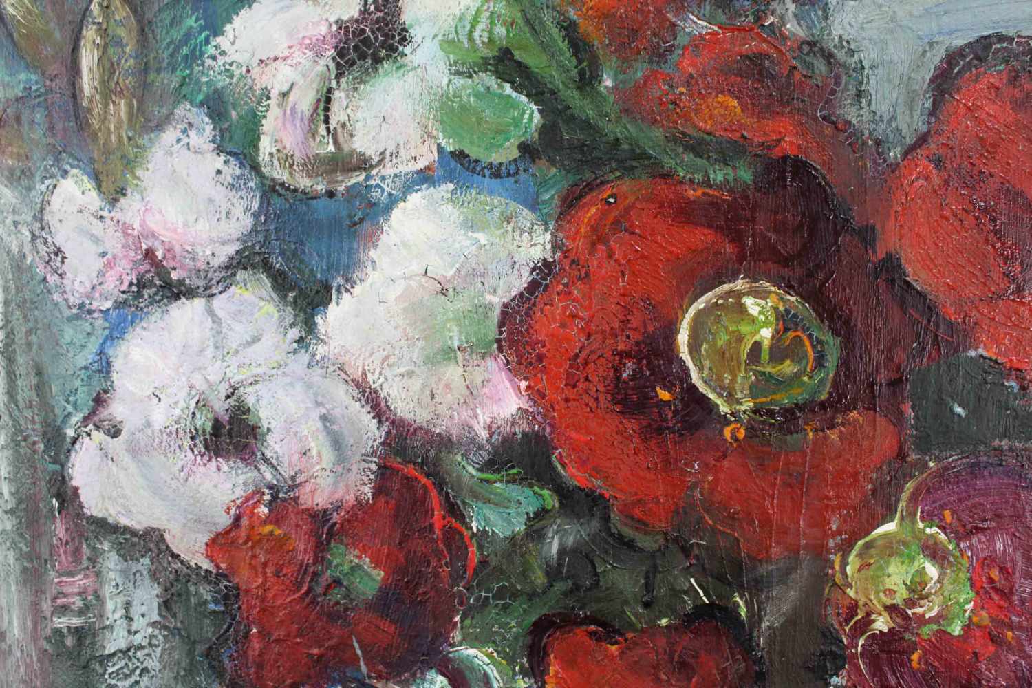 EHRHARDT (XX). Weißer und roter Mohn. 75 cm x 60 cm. Gemälde. Öl auf Leinwand. Links unten signiert. - Image 4 of 6