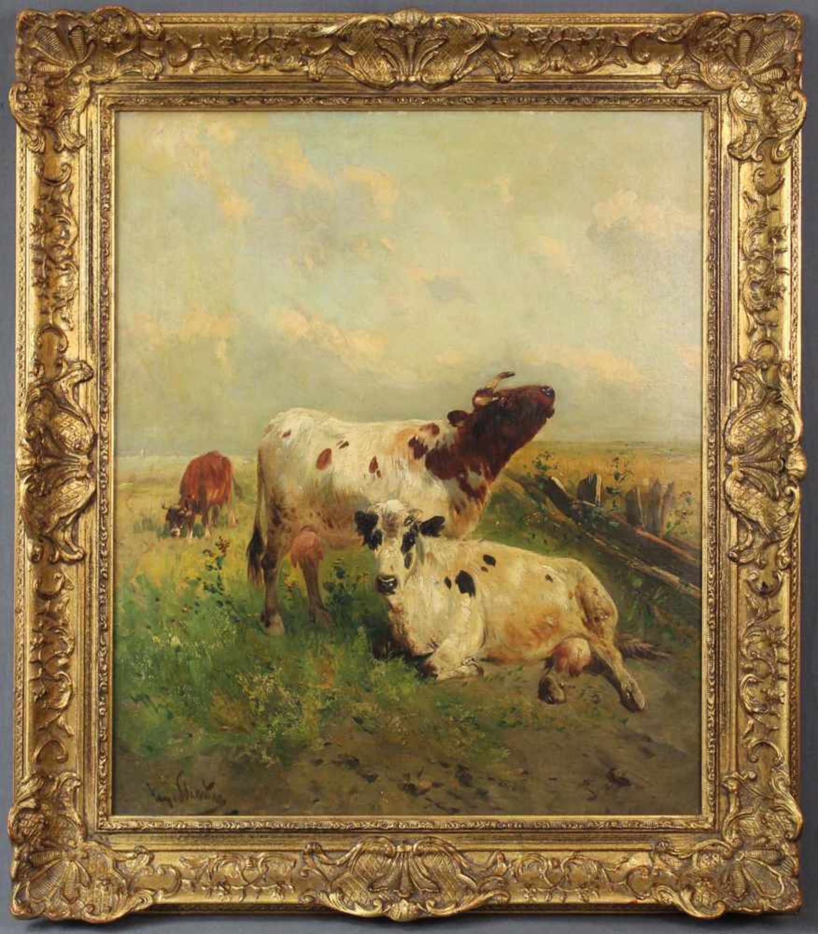 Henry SCHOUTEN (1857/64 - 1927). 3 Kühe auf der Sommerweide. 67,5 cm x 57 cm. Gemälde, Öl auf - Image 2 of 7