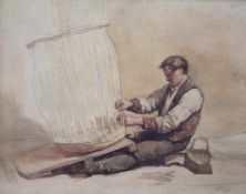 Jozef HOEVENAAR (1840 - 1926). Korbflechter. 26 cm x 32 cm im Ausschnitt. Aquarell auf Papier.
