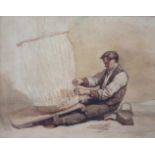 Jozef HOEVENAAR (1840 - 1926). Korbflechter. 26 cm x 32 cm im Ausschnitt. Aquarell auf Papier.