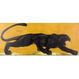Tugomir HUBERGER (1931). Schwarzer Panther. 50 cm x 120 cm. Gemälde, Öl auf Leinwand. Links oben