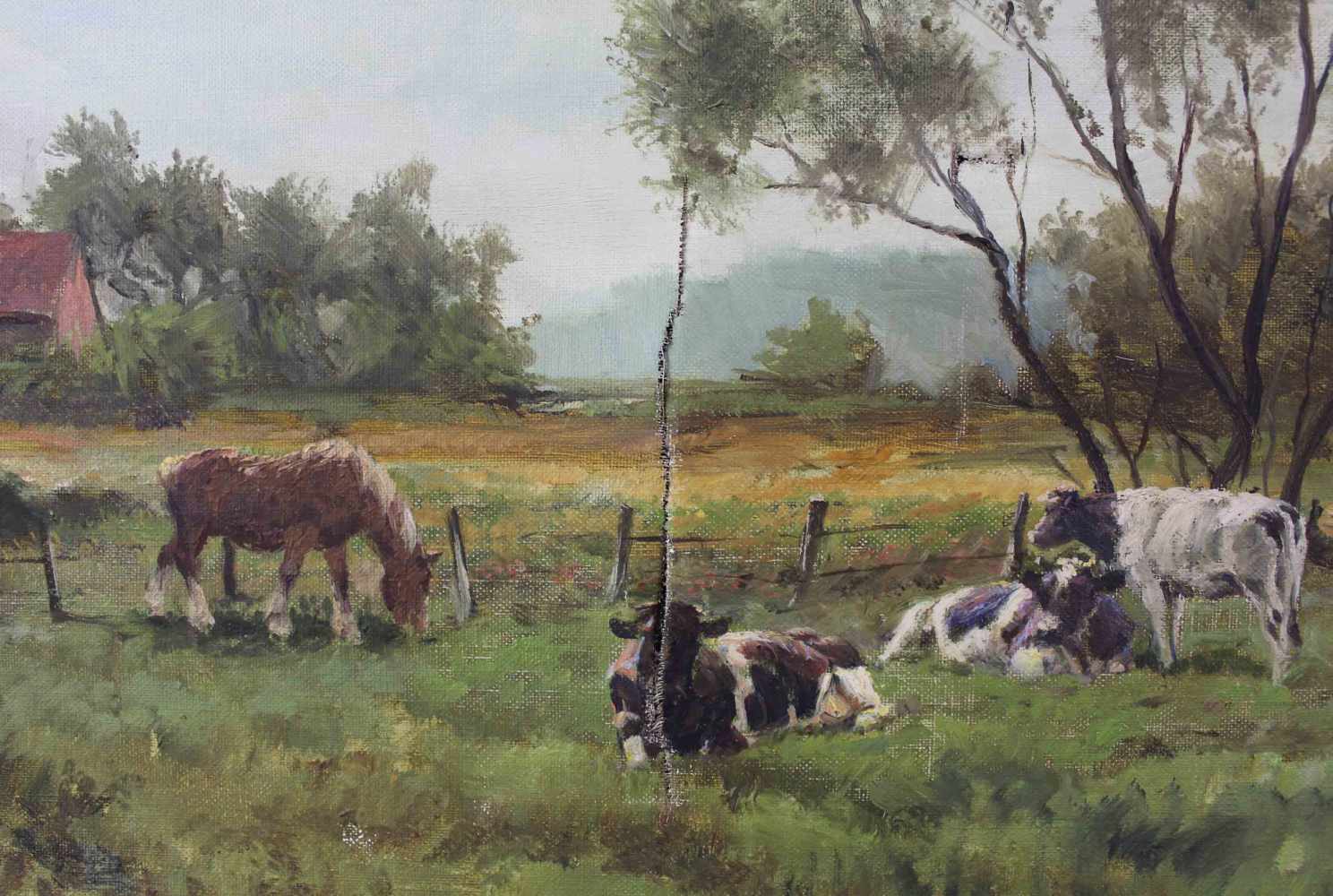 Leopold WENZEL (1885-1972). Pferd und 3 Kühe auf Sommerweide. 60 cm x 80 cm. Gemälde. Öl auf - Image 4 of 7