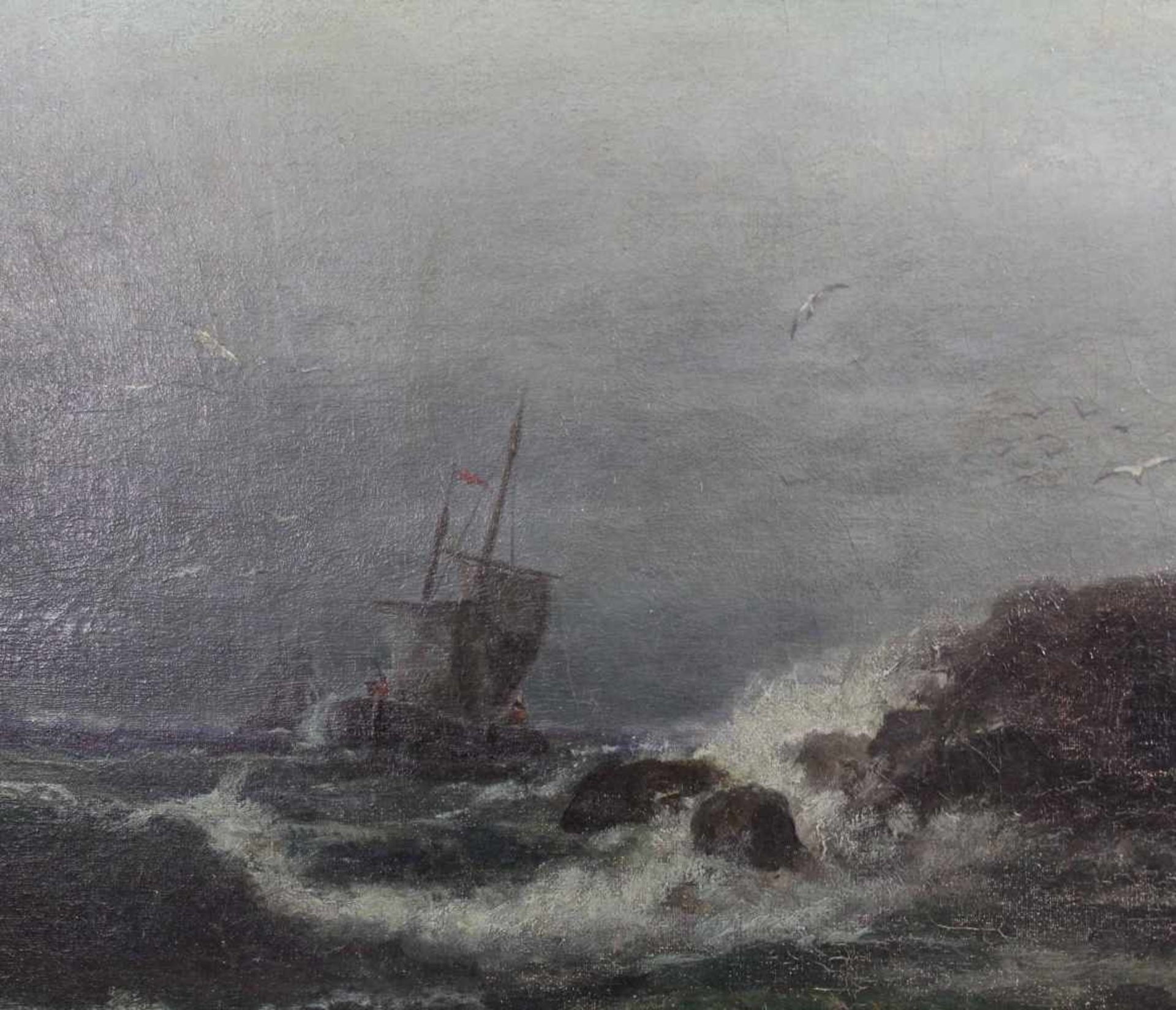 Richard FRESENIUS (1844 - 1903). Seenotretter auf dem Weg zur Havarie. 87 cm x 142 cm. Gemälde, Öl - Image 5 of 9