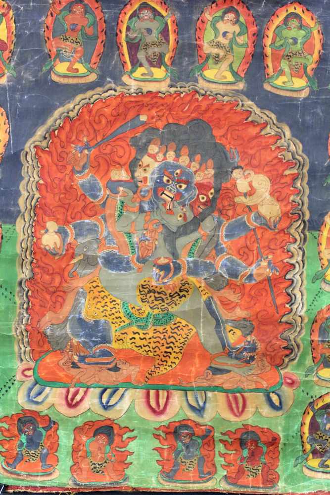 Caturbhuja - Mahakala ? Thangka, China / Tibet alt.74,5 cm x 70 cm. Gemälde.Caturbhuja - - Image 4 of 10