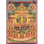 Goldgelbe Tara Thangka, China / Tibet alt.59 cm x 43 cm. Gemälde.Yellow Tara Thangka, China /