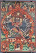 Yama Thangka, wohl Darstellung des Che-mchog yon- tan - gyi lha.66 cm x 45 cm. Gemälde. Thangka,