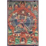 Yama Thangka, wohl Darstellung des Che-mchog yon- tan - gyi lha.66 cm x 45 cm. Gemälde. Thangka,