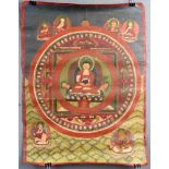 Buddha Mandala / Thangka, China / Tibet alt.53 cm x 40 cm. Gemälde. Mandala in reduzierter