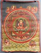 Buddha Mandala / Thangka, China / Tibet alt.53 cm x 40 cm. Gemälde. Mandala in reduzierter