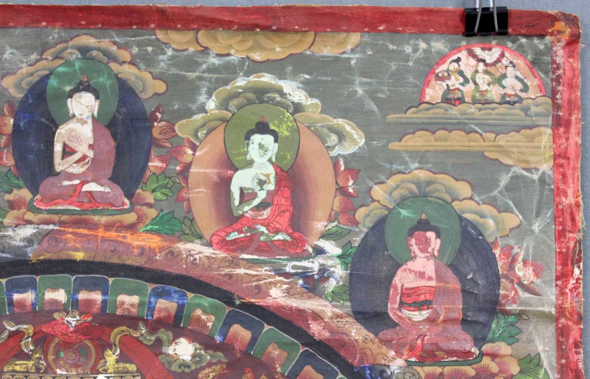 Meditation / Buddha Mandala, China / Tibet alt.64,5 cm x 44,5 cm. Gemälde.Grüner Äther mit - Image 6 of 9