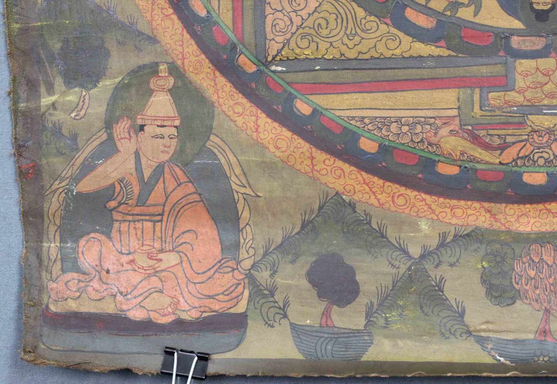 Buddha Mandala, China / Tibet alt.54,5 cm x 46 cm. Gemälde. Stilisierter äußerer Ring. - Image 4 of 11