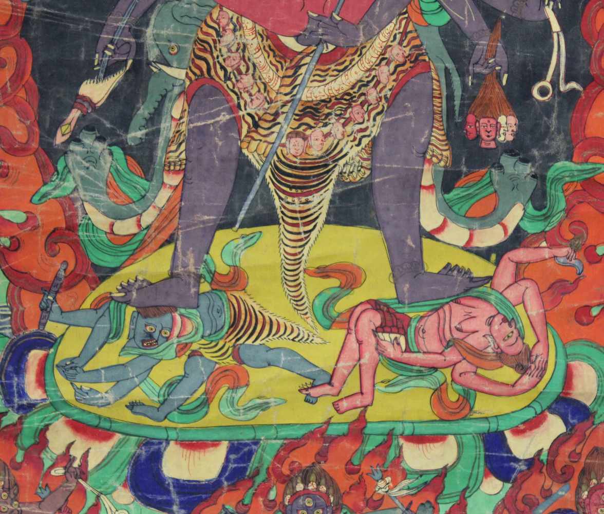 Thangka, China / Tibet alt. Wohl Yama / Kalacakra ?84 cm x 65 cm. Gemälde.Thangka, China / Tibet - Image 2 of 7