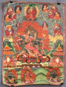 Yama Thangka. Wohl Darstellung des Vajrakila. China / Tibet alt.61 cm x 45 cm. Gemälde.Yama Thangka.